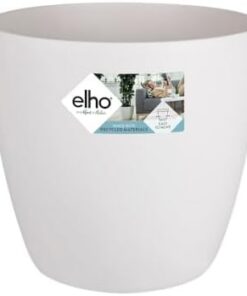 Elho Brussels Pot de Fleurs Rond avec Roues 35 - 100% Recyclé Plastique - Ø35xH33cm Blanc Intérieur