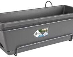 Elho Barcelona Allin1 50 Planteur Balcon Extérieur - Plastique 100% Recyclé - Ø 49.5 x H 18.5 cm Noir/Anthracite