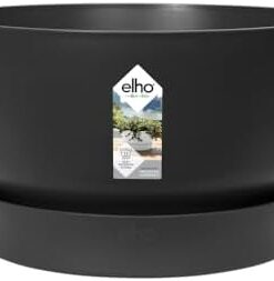 Elho Greenville Pot de Fleurs Extérieur 100% Recyclé Ø 3|5 x H 19.4 cm Noir