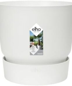 Elho Greenville Rond 25 Pot de Fleurs Extérieur - Plastique 100% Recyclé - Ø 2|5 x H 2|3 cm Blanc