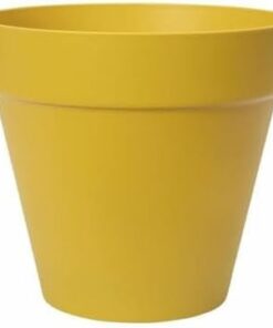 Elho Loft Urban Rond 25 Pot de Fleurs Extérieur - 100% Plastique Recyclé - Ø2|5 x H22cm Jaune Ocre