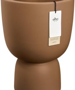 Elho Amber Coupe Round 35 Pot de Fleur - Plastique 100% Recyclé - Ø 3|9 x H 49.0 cm Marron/Caramel