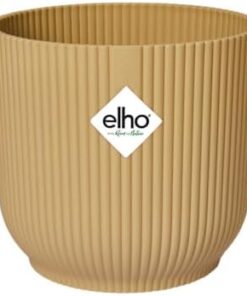 Elho Vibes Fold Rond Pot de Fleurs Intérieur - 100% Plastique Recyclé - Ø 18.4 x H 16.8 cm Jaune Beurre