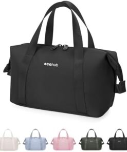 ECOHUB Trousse Maquillage Femme Recyclée – Poignée + 3 Poches Organisatrices, Sac Cosmétique Noir