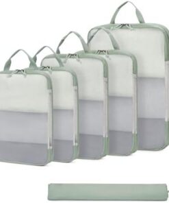 ECOHUB 6 Pièces Packing Cubes Compression en Plastique Recyclé Ultra-Résistant pour Valise Voyage