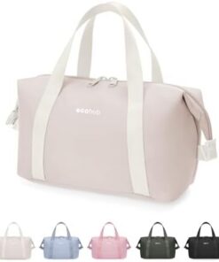 ECOHUB Trousse Maquillage Femme Recyclée – 3 Poches avec Poignée, Organisateur Cosmétique Beige