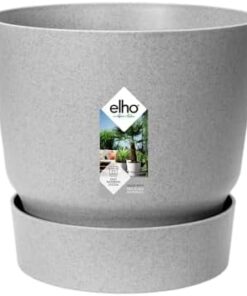Elho Greenville Rond 25 Pot de Fleurs Extérieur - Plastique 100% Recyclé - Ø 2|5 x H 2|3 cm Gris Ciment