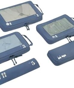 ECOHUB 5 Pièces Packing Cubes Compression Valise Cabine Voyage (Bleu Pur)