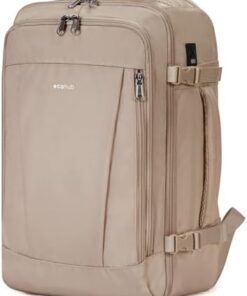 ECOHUB Bagage Cabine 40x20x25 Ryanair + 13 Poches + PET Recyclé 20L Léger Sac à Dos Voyage Avion Homme Femme Marron Clai
