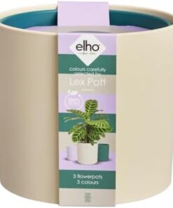 Elho Lex Pott Lot de 3 Pots de Fleurs Intérieurs - 100% Plastique Recyclé - Ø 11, 13, 14 cm Blanc/Crème Velours