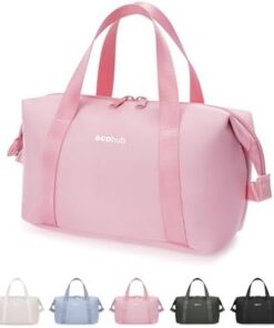 ECOHUB Trousse de Toilette Maquillage Femme Recyclée Rose – Poignée + 3 Poches Organisatrices, Idéal Cadeau Noël