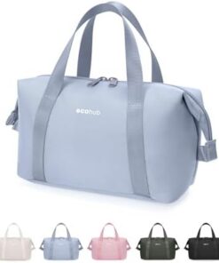 ECOHUB Trousse de Maquillage Femme Recyclée – Poignée + 3 Poches Organisatrices, Bleu Gris