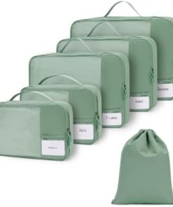 ECOHUB Packing Cubes 6 Pièces Organisateur Valise Léger Respirant avec Étiquettes DIY - Sacs Rangement Voyage Vert