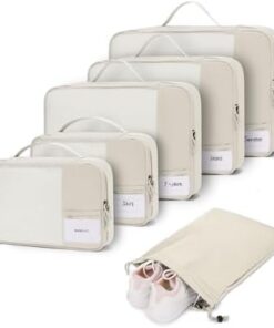 ECOHUB Packing Cubes 6 Pièces Léger Respirant Voyage Beige