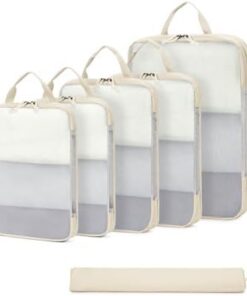 ECOHUB 6 Pièces Packing Cubes Compression Plastique Recyclé Ultra-Résistant pour Voyage Bagage à Main