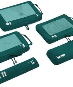 ECOHUB Packing Cubes Compression 5 Pièces Valise Cabine Voyage Bleu-Vert