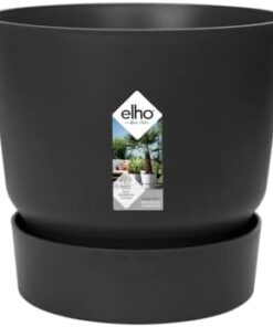 Elho Greenville Rond 20 - Pot De Fleurs Réservoir d'Eau Intégré - Plastique 100% Recyclé - Ø 19.5 x H 18.4 cm Noir