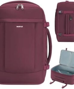 ECOHUB Sac à Dos Cabine Avion 45x36x20 pour Ordinateur 15.6" avec 3 Poches Zippées Cachées, Rouge 30L