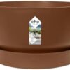 Elho Greenville Coupe 33 - Pot de Fleurs Extérieur Plastique 100% Recyclé - Ø 3|5 x H 19.4 cm Marron