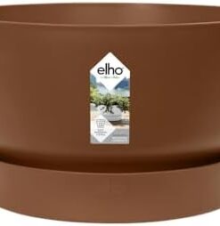 Elho Greenville Coupe 33 - Pot de Fleurs Extérieur Plastique 100% Recyclé - Ø 3|5 x H 19.4 cm Marron