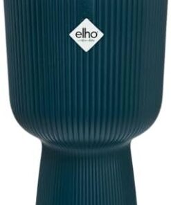 Elho Vibes Fold Coupe 14 Pot de Fleurs Intérieur - 100% Plastique Recyclé - Ø1|9 x H21cm Bleu/Bleu Foncé