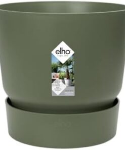 Elho Greenville Rond 25 - Pot De Fleurs pour Extérieur - Plastique 100% recyclé - Ø 24.5 x H 23.3 cm - Vert/Leaf Green
