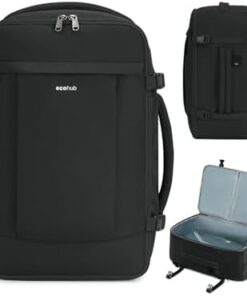 ECOHUB Sac à Dos Cabine Avion 45x36x20 30L + Ordinateur 15.6" + 3 Poches Zippées Cachées pour EasyJet Sous Siège Noir