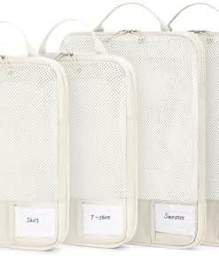 ECOHUB Packing Cubes 4 Pièces Compression Voyage Mailles Labels Transparent