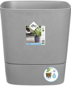 Elho Greensense Aqua Care Carré 38 - Pot de Fleurs Auto-Arrosage - Ø 38 x H 39 cm Gris Ciment - Intérieur Extérieur