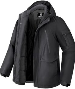 Pioneer Camp Manteau Homme Hiver Imperméable Chaud 9 Poches Capuche Parka (S-XXL)