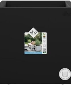 Elho Vivo Next Carré 40 - Planteur Intérieur Extérieur - Plastique 100% Recyclé - Ø39xH38cm Noir