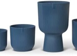 Elho Vibes Fold Round Pots de Fleurs Intérieur - 100% Plastique Recyclé - Lot de 5 Ø 7-14 cm Bleu
