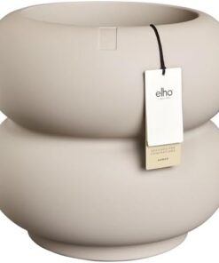 Elho Amber Roll Low 43 Pot de Fleur Ø 43 x H 40 cm - 100% Plastique Recyclé - Beige/Greige Intérieur & Extérieur