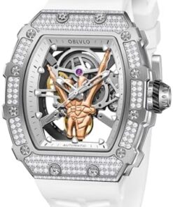 OBLVLO XM-FIG-D Montre Mécanique Automatique pour Homme Étanchéité 100m Bracelet Silicone