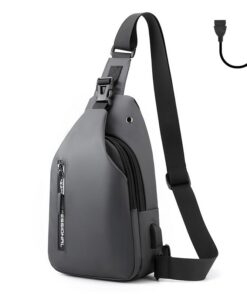 Aucuu Sac de Poitrine Homme Imperméable Sac à bandoulière Loisir, Sacs de Poitrine avec Port de Chargement USB, Sacs à D
