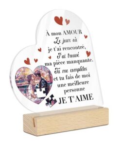Cœur Acrylique Puzzle Décoration Table Romance - Cadeau Couple Anniversaire Mariage Saint-Valentin