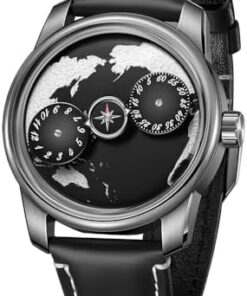 OBLVLO JM-Earth Montre Automatique Homme Acier Inoxydable Cuir Bleu Veilleuse