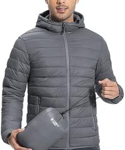 Veste matelassée légère pour homme avec capuche et 6 poches, gris XXL