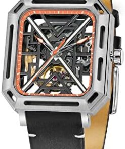 OBLVLO FK Montre Carrée Homme Bracelet Cuir Étanche Rétro Fk-yxbk