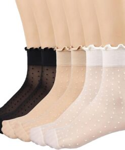 Bropapa Lot de 12 paires de chaussettes à volants transparents pour femmes - Ultra fines - En soie transparente