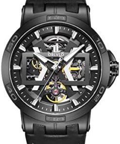 OBLVLO Automatique Squelette Montre Hommes 100M Étanche Militaire Cuir Saphir UM1