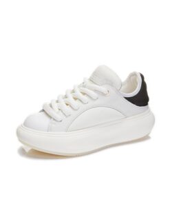 SUCHETA Chaussures de sport plates blanches pour femmes Plateforme Fond épais Automne et hiver