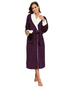RONGTAI Peignoir en polaire chaud pour femme, confortable avec deux poches latérales et ceinture