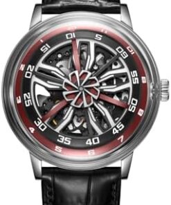 OBLVLO SCM-SK Montre Homme Luxe Cadran Lumineux 3D Squelette Bracelet Cuir