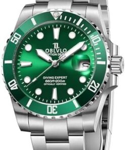 OBLVLO Montre Automatique Acier Inoxydable Super Lumineuse pour Hommes Plongée Étanché DM
