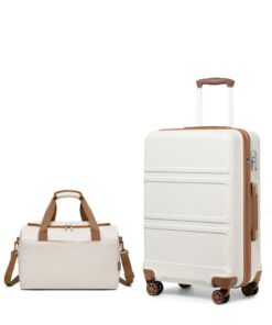 Kono Set Valises Rigides Cabine Blanches Crème 55cm TSA+Serrure Rigide et Sac Ryanair, Bagages de Voyage Montants