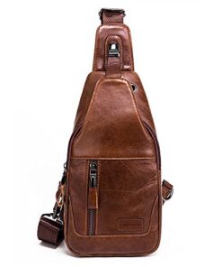 Sac Poitrine Cuir Véritable pour Homme, Sac à Dos pour Randonnée et Voyages, Sac Bandoulière Durable et Léger