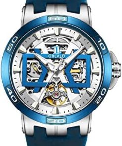 OBLVLO Montre Automatique Squelette Noir pour Hommes 100M Étanche Cuir Militaire UM1