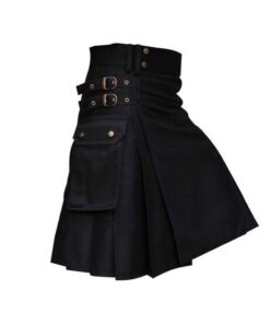 BaronHong Kilts Tartan Homme Utilitaire Grande Capacité Bretelles Poches Cargo Lin
