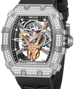 OBLVLO XM-FIG-D Montre mécanique pour homme avec bracelet en silicone étanche et automatique